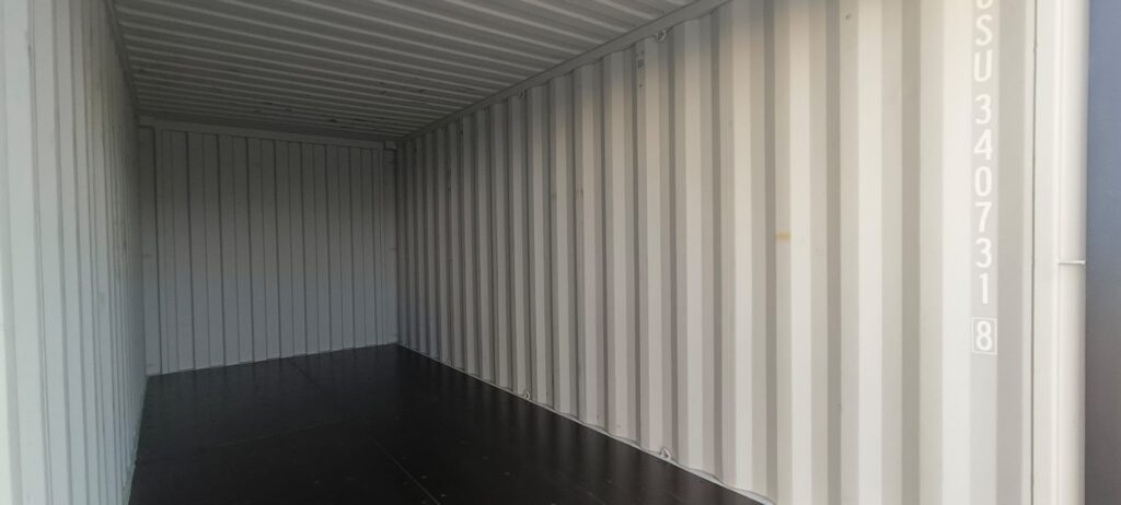 Rear corner inside an empty 20ft container at PalmaBox, Palma
